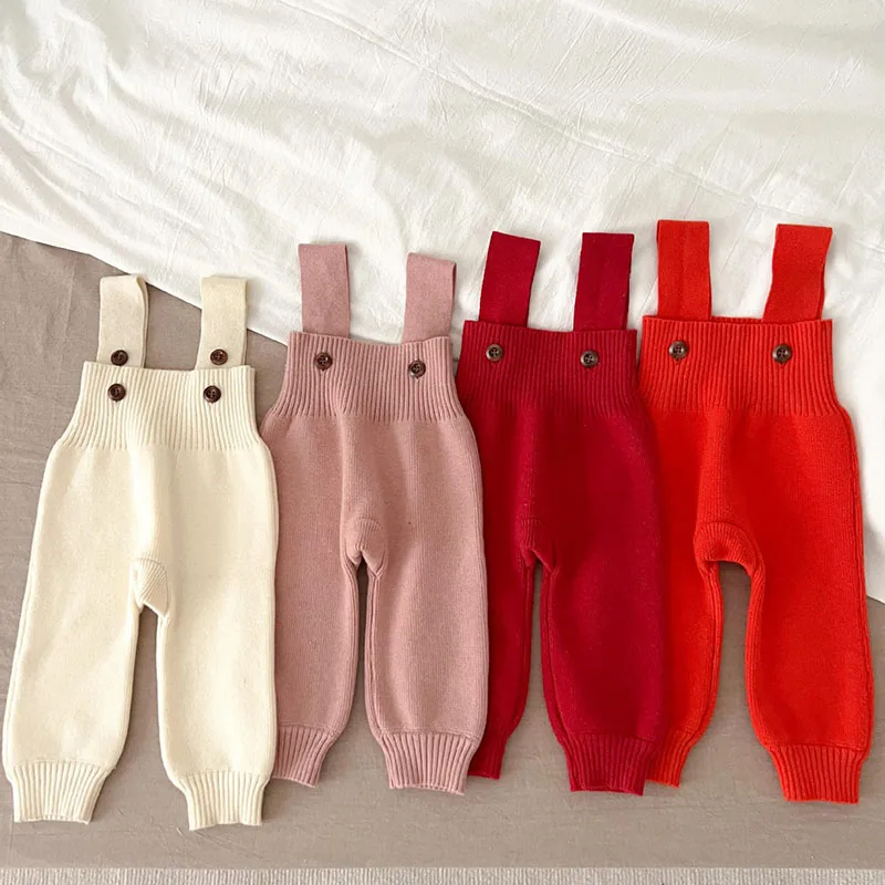 Autumn Winter Infant Baby Girls Boys Solid Color Knitting Overall Toddler Baby Girl Boys Knitting Trousers Children Pants