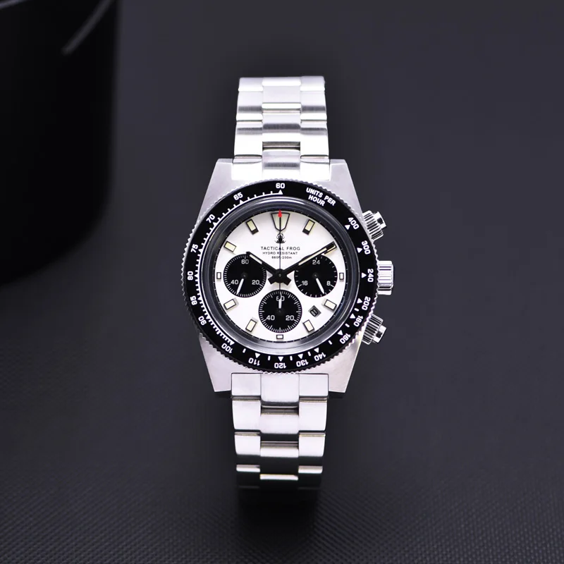Tactical Frog Quartz Watch Solar Chronograph Watch 200m Waterproof Watch VS75A Eco-Drive Sapphire Crystal Mirror Ceramic Bezel