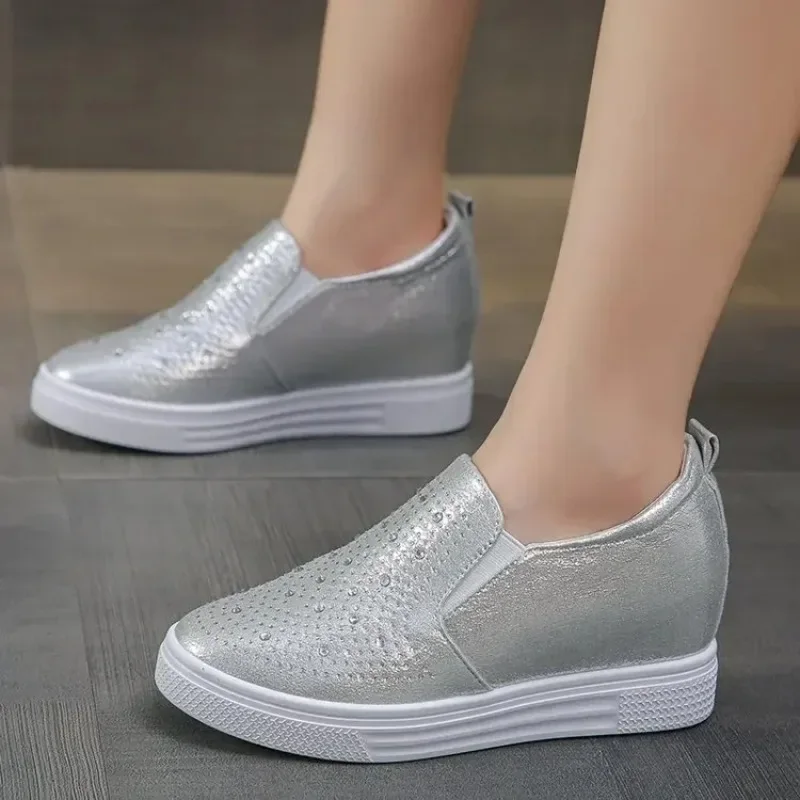 Women\'s Sneakers Hollow Rhinestone Platform Wedge 2023 Spring Fall Hidden Heel Breathable Fashion Shoes Casual Simple Plus Size