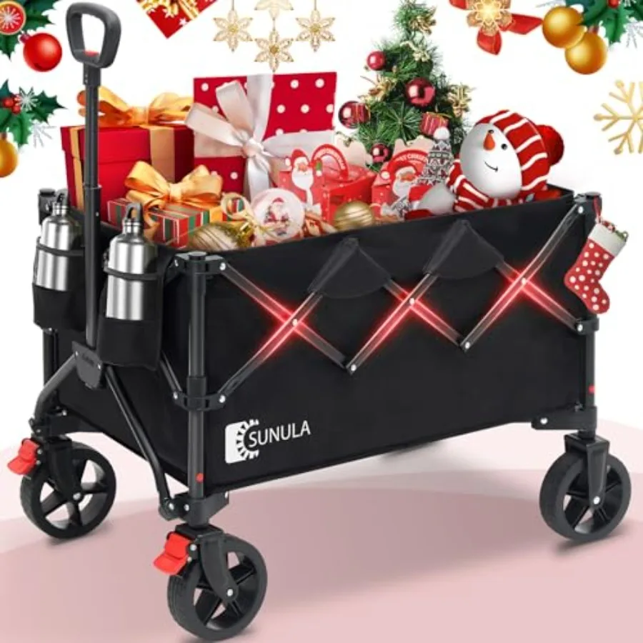 

Collapsible Foldable Wagon Cart with 330lbs Weight Capacity Heavy Duty Folding Wagon Cart with Big All-Terrain Wheels Drink Hol
