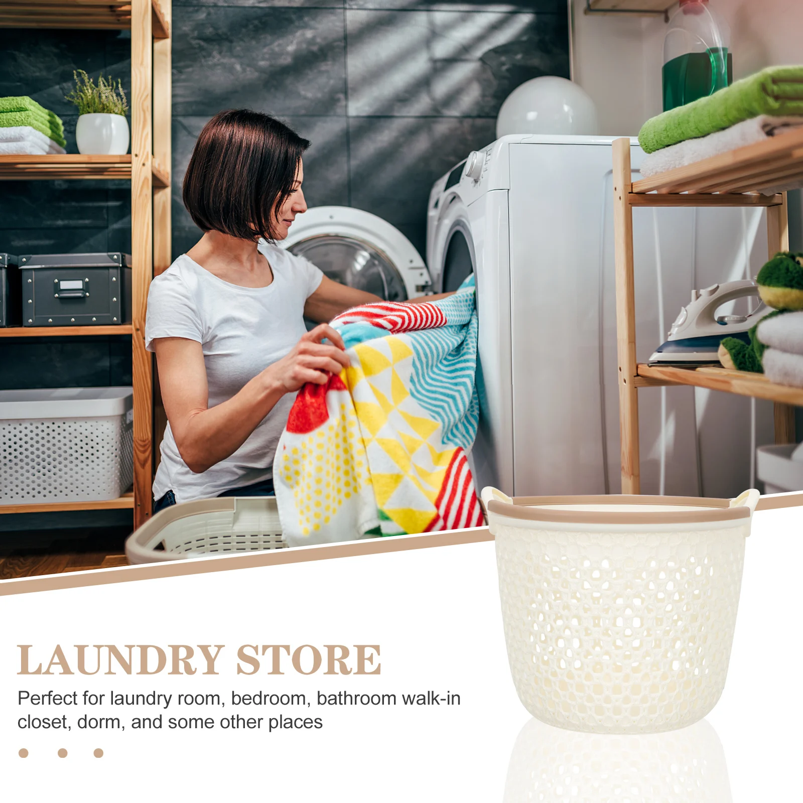 

Large Capacity Laundry Basket Handheld Dirty Clothes Organizer Plastic Storage Basket Hollow-Out Design Bedroom Bathroom Dorm