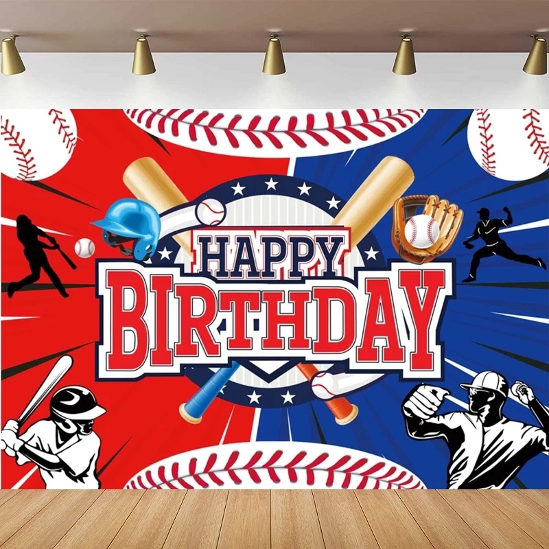 Photography Backdrop Red And Blue Baseball Sports Themed Decoration Background For Boy Kid Teenager Baby Shower Birthday Party