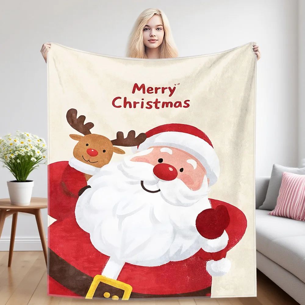 Xmas Santa Flannel Luxury Blanket, Lightweight And Comfortable Woolen Blanket, Ultra-Fine Fiber