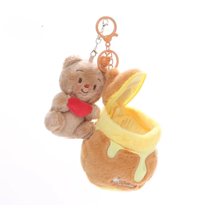 Cartoon Cute Honey Pot Bear Authentic Cream Bear Keychain Pendant Zipper Small Bag Cute Creative Zero Wallet Small Storage Bags