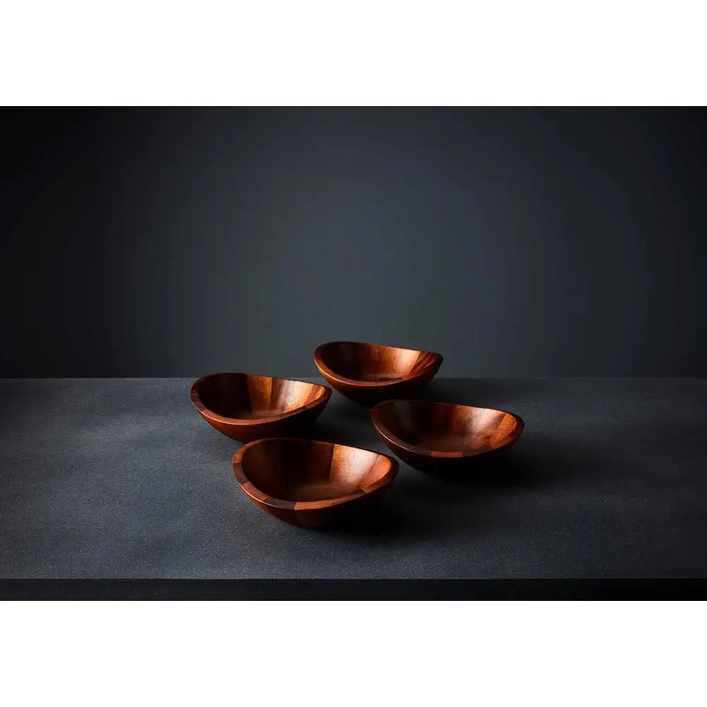 Scandinavian-Style Acacia Wood Salad Bowls Set of 4 - Modern Dining Bowls for Serving Salads, Appetizers, and More
