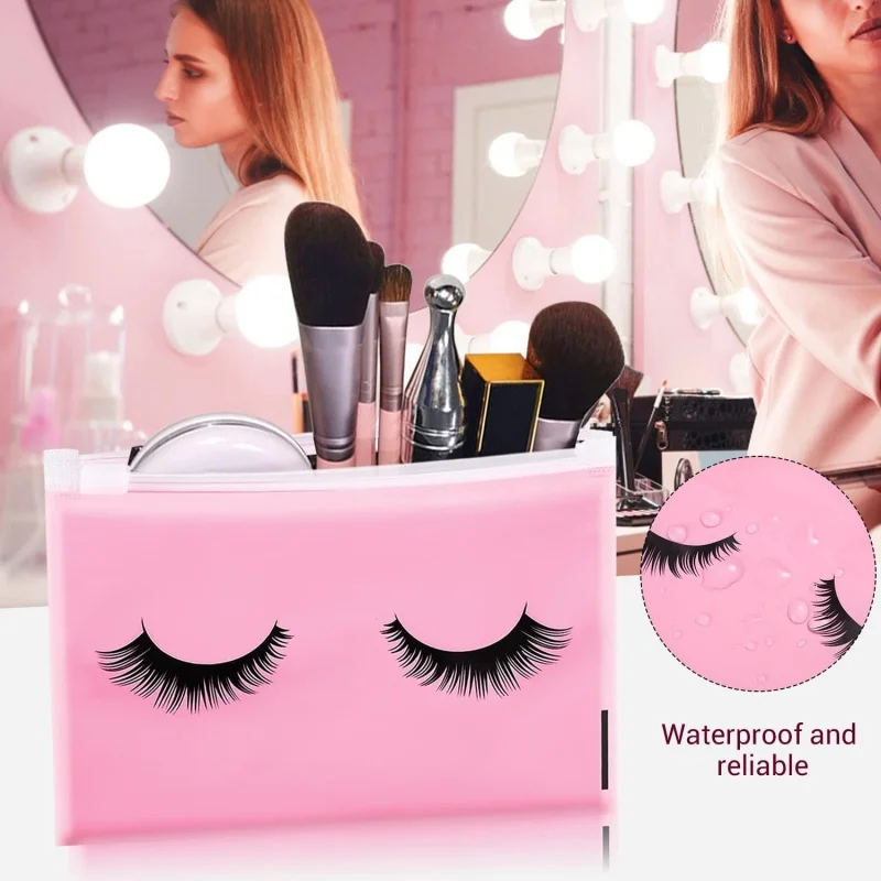 50Pcs Eyelash Aftercare Bags Reusable Plastic Makeup Bags with Zipper Waterproof Makeup Pouch Cosmetic Organizer Packaging Bags