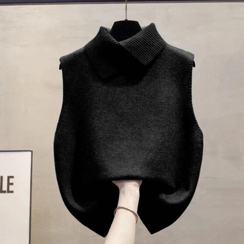 *Autumn Winter Korean Solid Color Lapel Sleeveless Versatile Casual Knitted Vest For Women