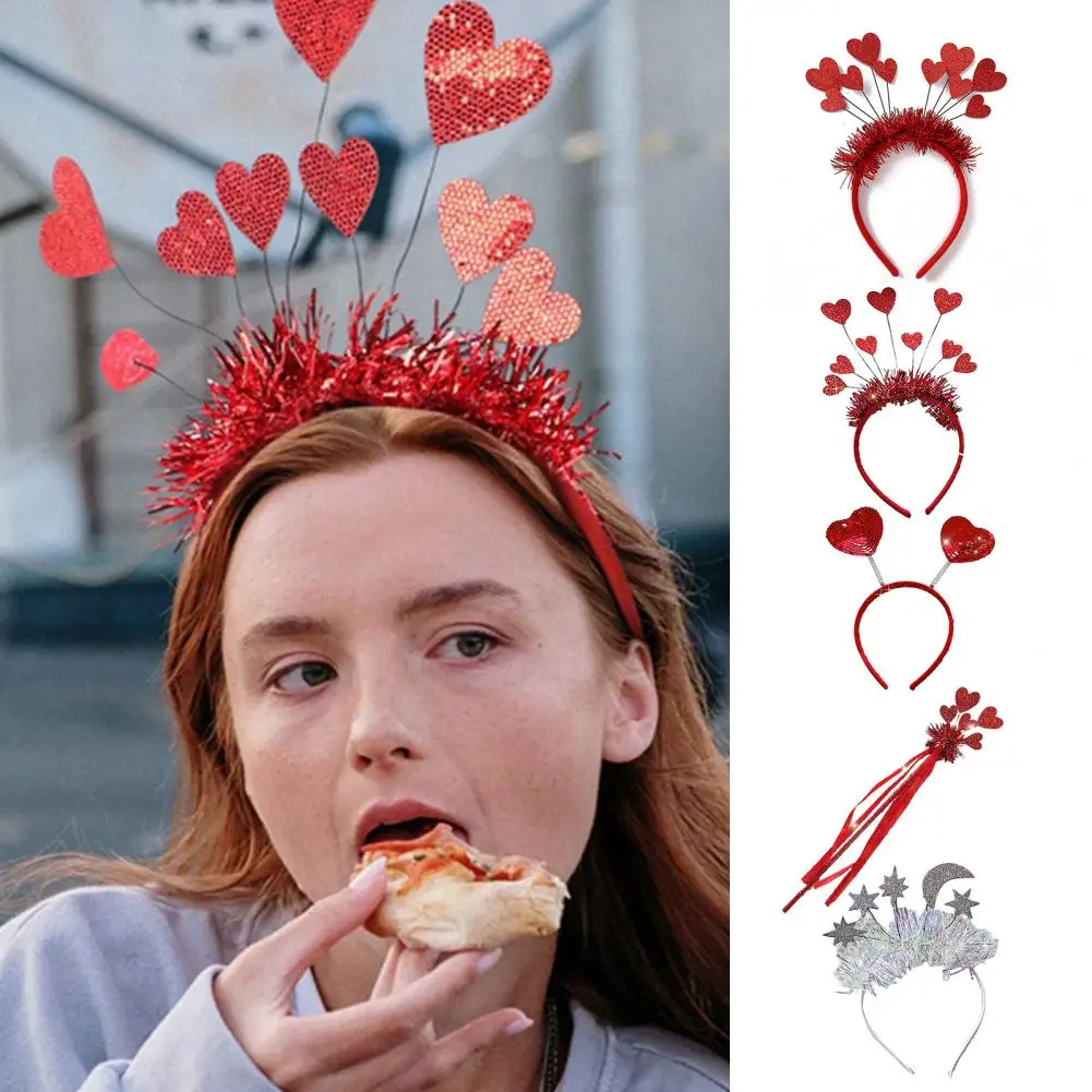 Chic Hair Hoop  Red Create Atmosphere Birthday Headband  Heart Decor Valentines Day Hair Hoop