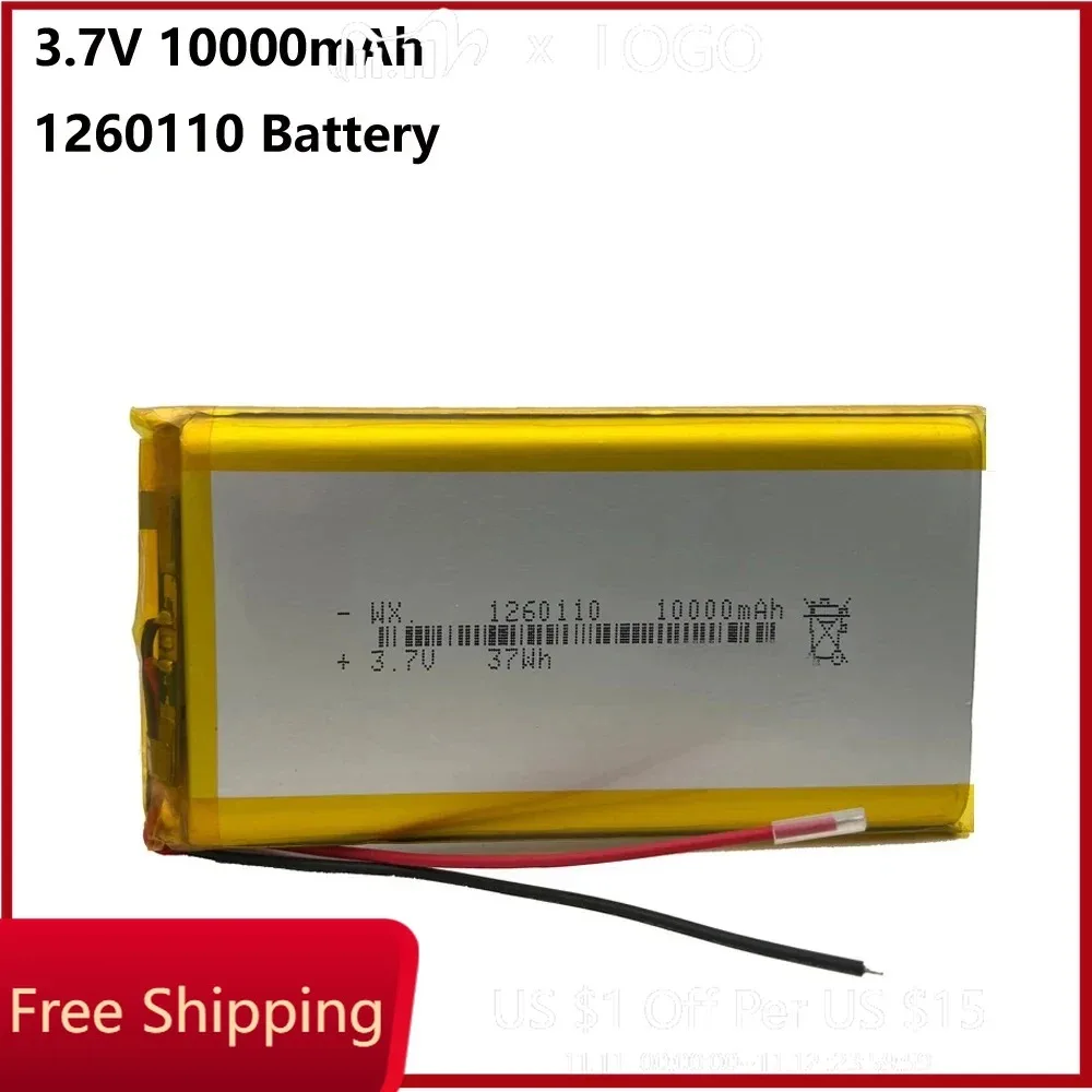 1260110 Bateria 3,7 V 10000 mAh litowo-polimerowy o dużej mocy do Power Bank GPS Baterie litowe o dużej pojemności 100% prawdziwa pojemność