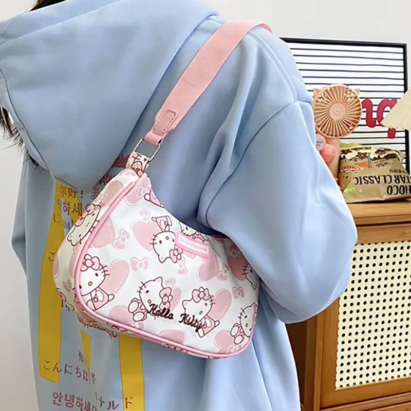 헬로 키티 애니메이션 프린트 크로스바디 백 숄더 백 만화 쿠로미 여성 패션 핸드백 가방 언더암토트 소녀 크리스마스 선물