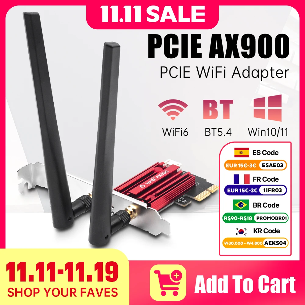 WiFi 6 AX900 PCIE Wi-Fi адаптер BT5