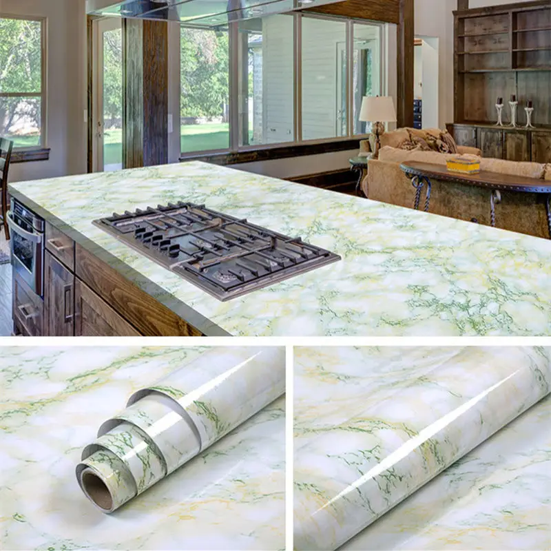 Kitchen DIY Self-Adhesive Waterproof Oil-proof PVC Wall Stickers Cabinets Countertop Wallpaper Bathroom Desktop Renovation Films