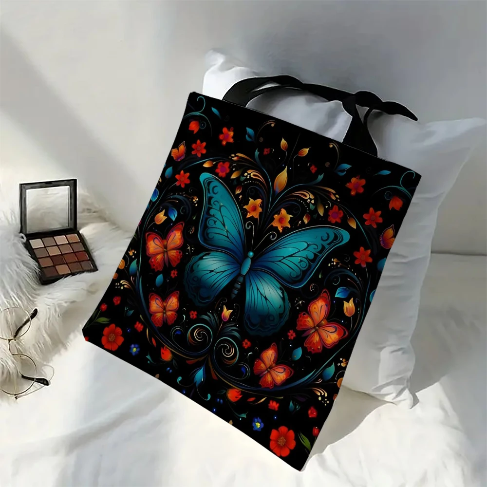 1 Stück umweltfreundliche 30 x 35 cm große Einkaufstasche, lässiger Schmetterlingsdruck, vielseitige Handtasche, Damen-Einkaufstasche, faltbar, wiederverwendbar, Geschenk-Handtasche