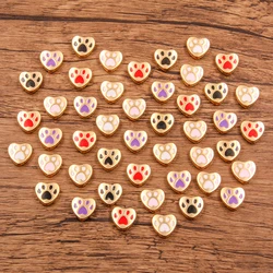 10Pcs 10*11mm 5 Color Alloy Metal Drop Oil Two-Sided Dog Paw Animal Macroporous Beads Heart Charm For DIY Jewelry Making