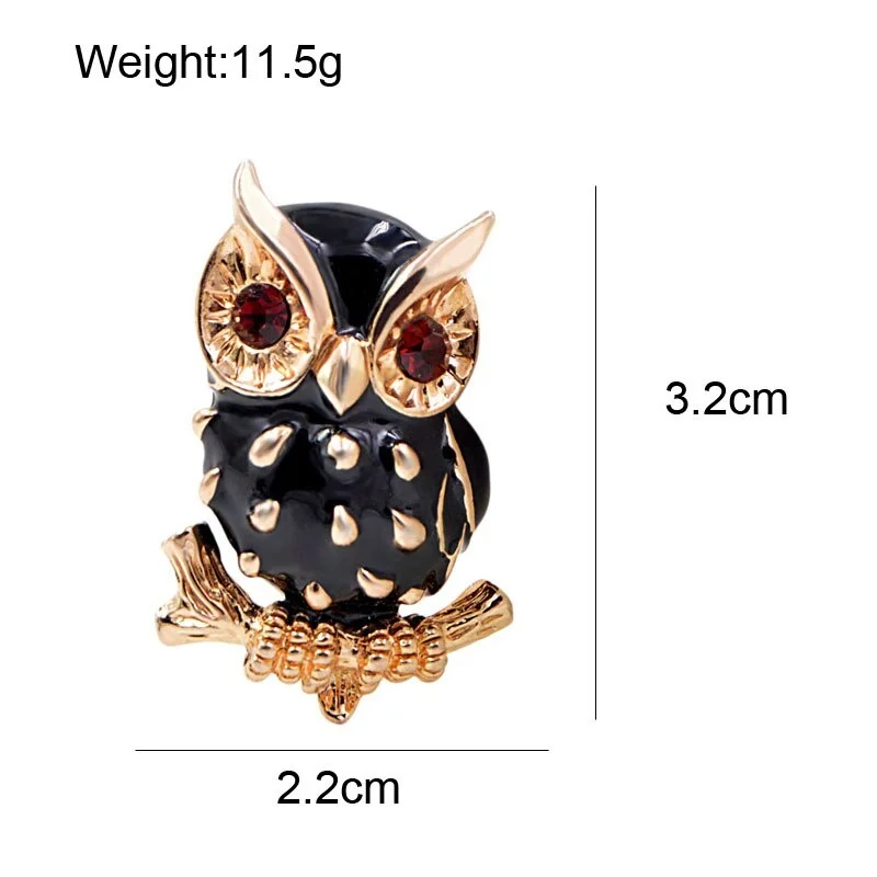 Black Enamel Owl Brooches for Women Red Eye Animal Brooch Pin Summer Bird Fashion Jewelry