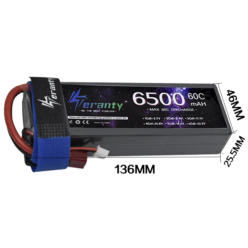 Teranty HardCase 2S Battery Lipo 7.4V 6500mAh 60C Battery Racing Series for RC Helicopter Car Boat Truck Buggy TRX Connector