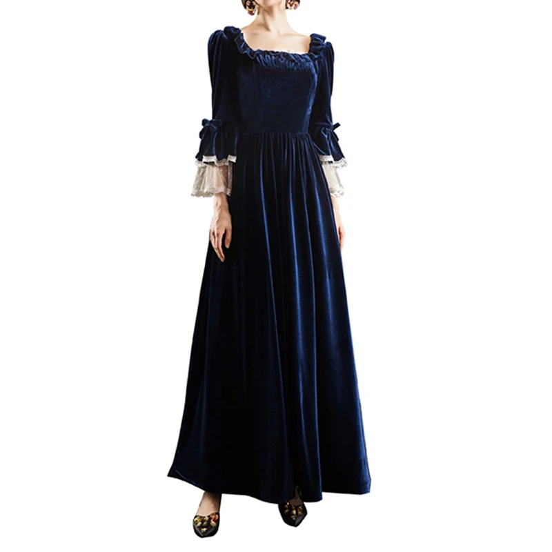 Women's Long Evening Dress Retro 18th Century Renaissance Historical Period Victorian Dress Lace Splicing Sleeve Prom Ball Gown