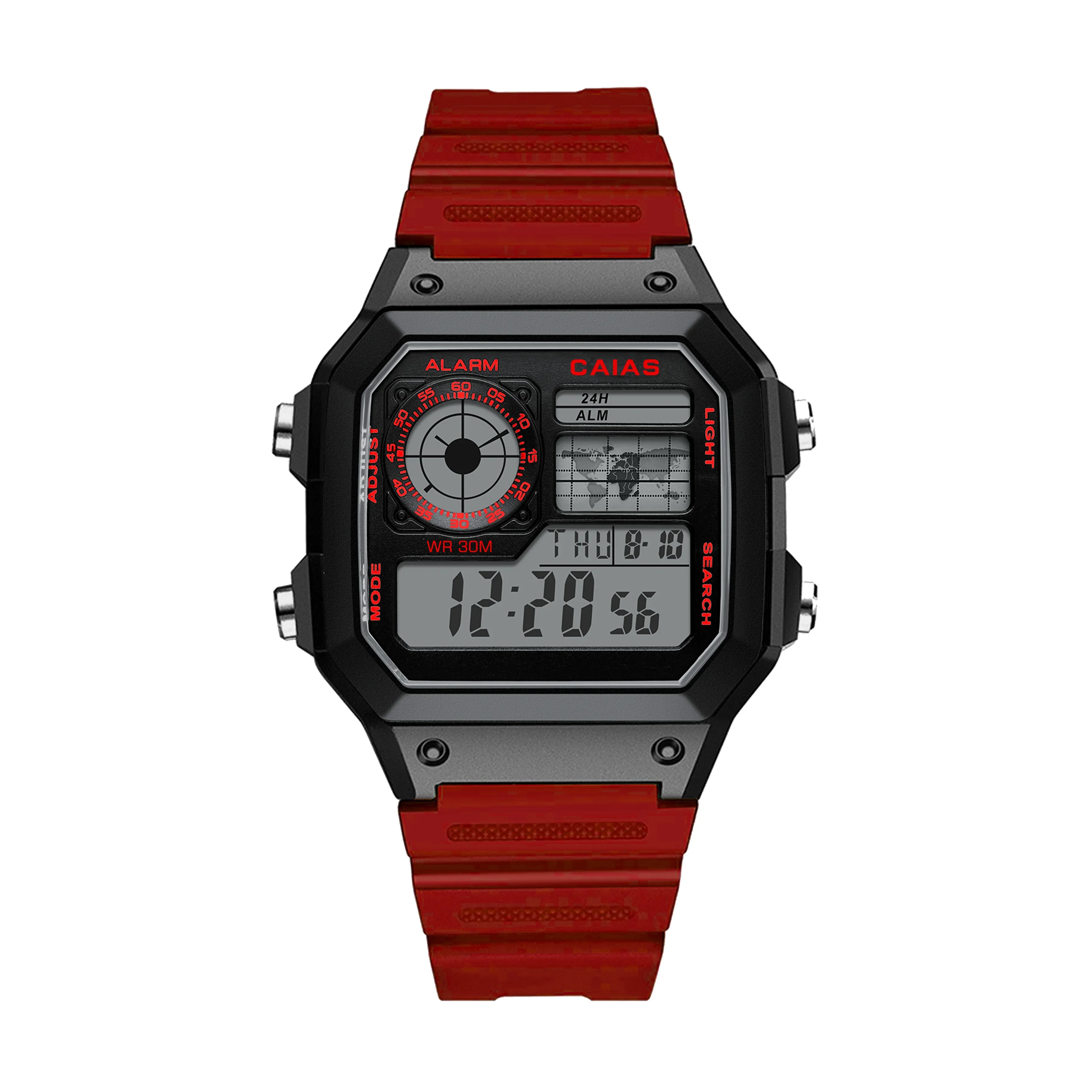 Shock resistance Digital Sports Unisex Watch Square Alloy LED Dial World Time Fully Functional Water Resistant Oak Series
