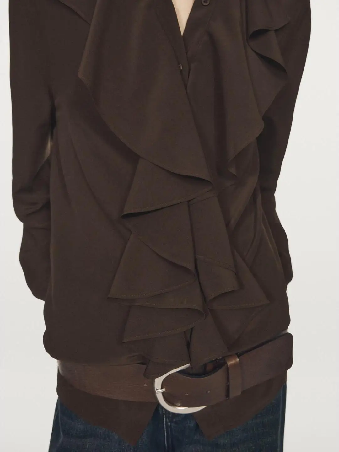 Ele Long Sve irt Commute Sle Collezione invernale Colletto con orlo drappeggiato Faion da donna Misto lino confortevole e traspirante