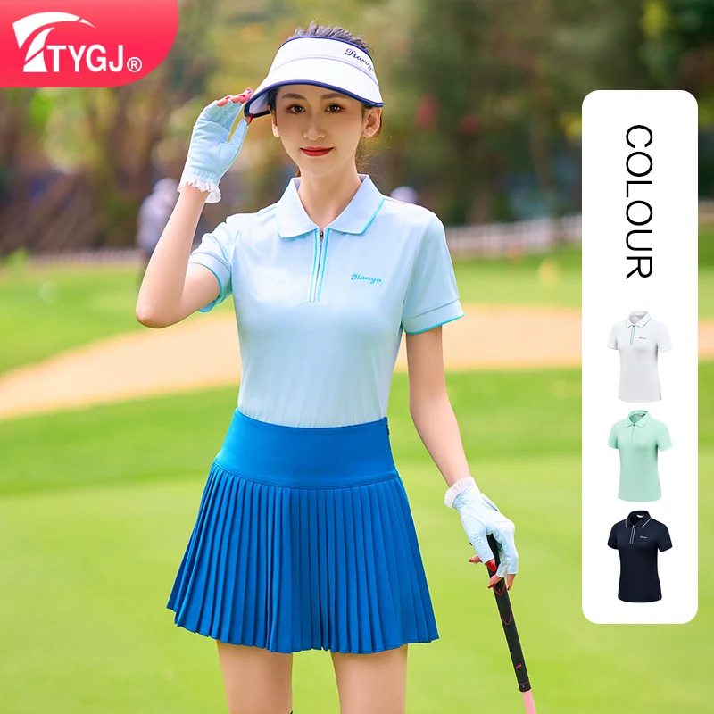 

TTYGJ Golf uniform women's solid color lapel short sleeved T-shirt quick drying slim fit sports top summer factory direct sales