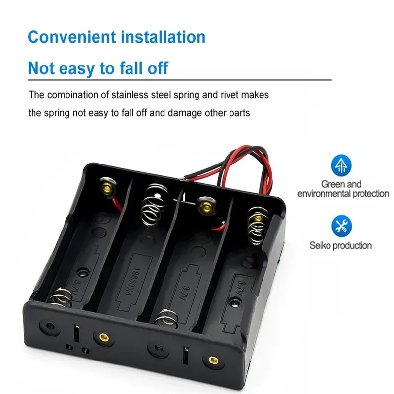Black Plastic Battery Storage Case DIY Holder for 1X 2X 3X 4X 18650 Batteries with Wire Lead Pin - Electronics Storage Box image 4