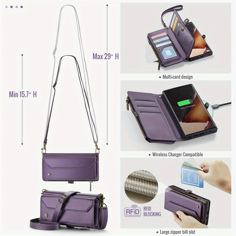 حافظة لهاتف سامسونج جالاكسي نوت 20 الترا 10 بلس، محفظة RFID مع فتحة 10 بطاقات، حافظة بحزام كتف مغناطيسي قابل للطي #2