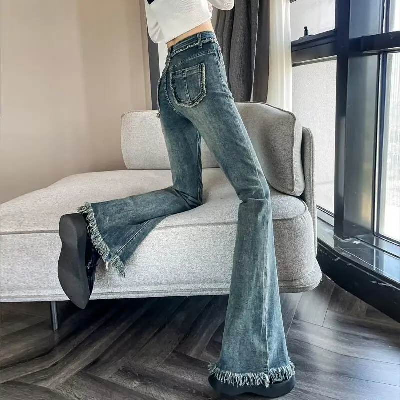 2000s Clothes Y2k One Piece Retro Korean Fashion Flared Jeans Woman Summer High-Waist Slimming Straight Wide-Leg Jeans For Women