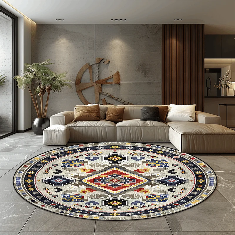 Living Room Decoration Round Carpets Morocco Home Retro Floor Mat Hall Sofa Area Persian Rug Bedroom Bedside Cloakroom Carpet