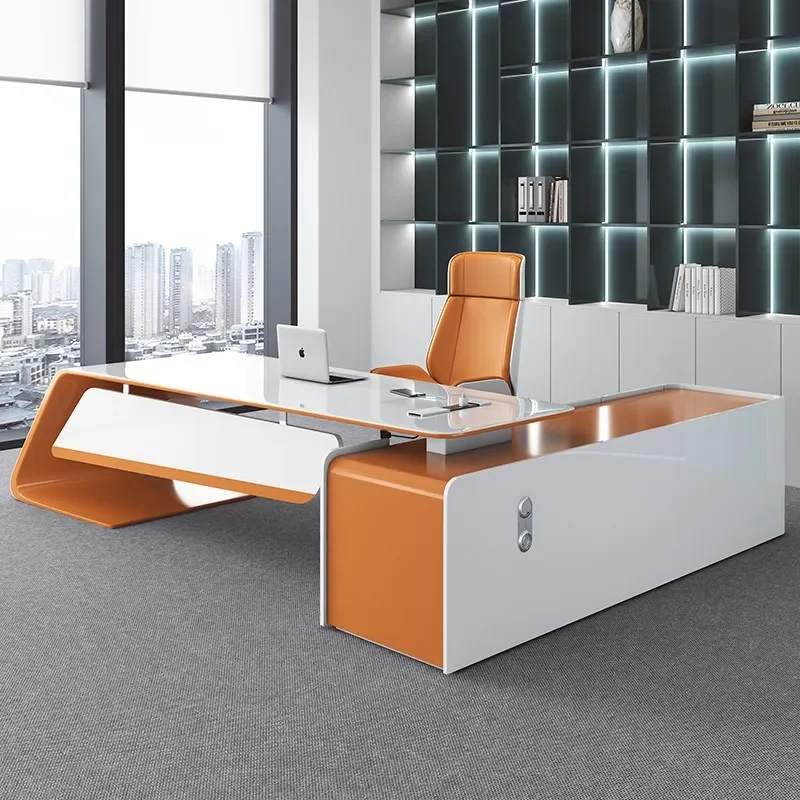 Office Desk Table And Chair Combination Baking Paint Creative President Desk