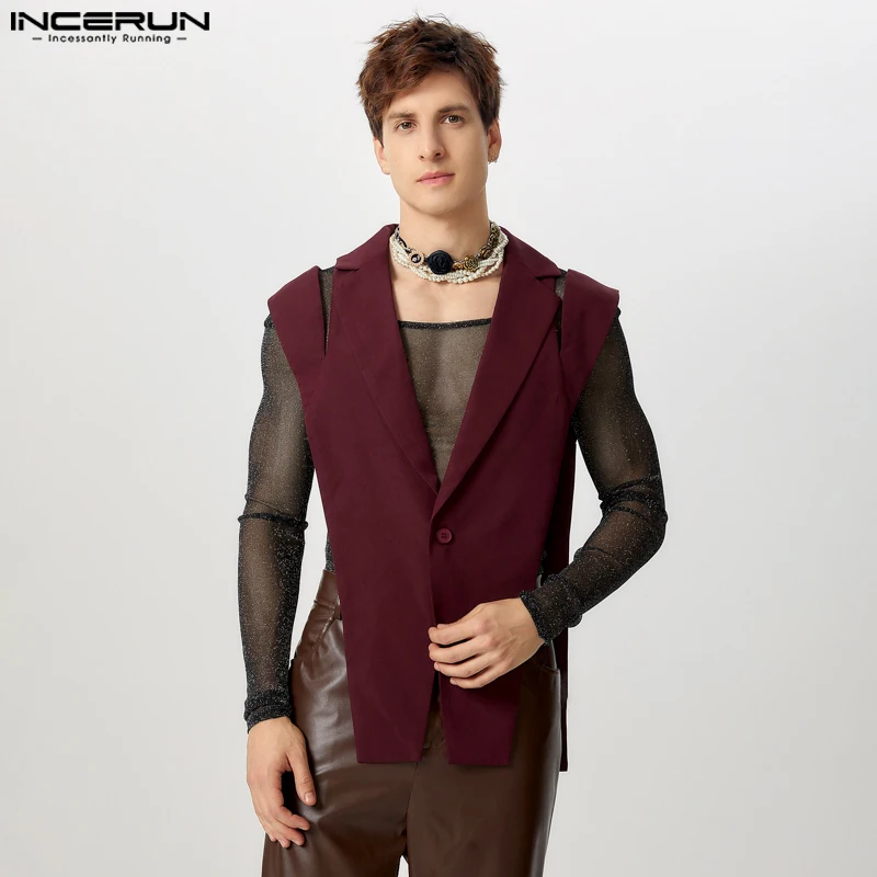 INCEURN Men Sexy Sleeveless Tops 2024 Handsome Deconstruction Hollow Out Casual Vests American Fashion Well Fitting Waistcoats