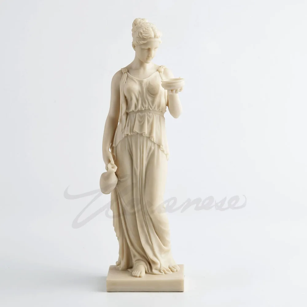 Ancient Greek Goddess Hebe Statue Resin Ivory White Sculpture Girl Holding Cup and Water Jug Classical Greek Figurine Home Decor
