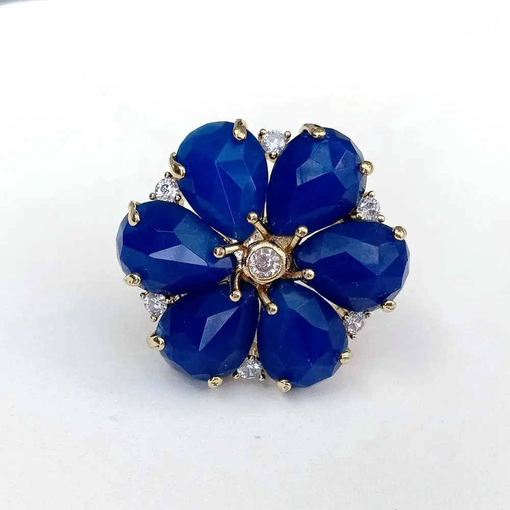 

Y·YING Blue Jade Cubic Zirconia Flower Shape Ring For Women Girl Friend Gift