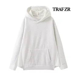 TRAF ZR Hooded Sweatshirt for Women Hooded Shirt Y2k Pullover Streetwear Long Sleeve Harajuku Oversize Top for Women Autumn