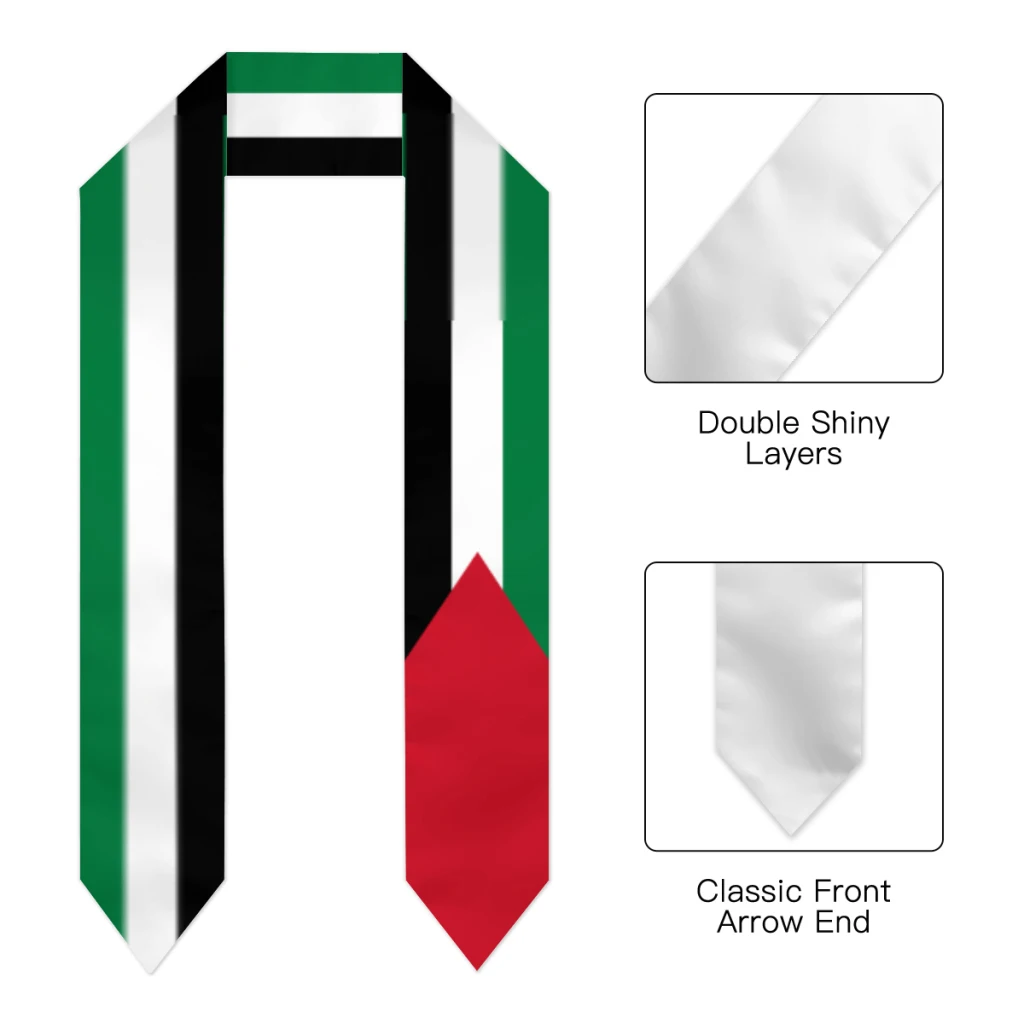 Graduation Sash Palestine Flag scarf Shawl Stole Sapphire Blue with Star Stripe Bachelor Gown Accessory Ribbon 180*14cm