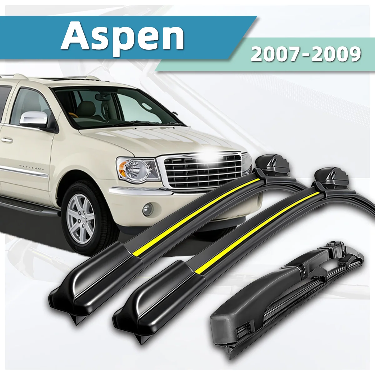 Adecuado para Chrysler Aspen 2007-2009, accesorios de tira de caucho natural, juego de escobillas limpiaparabrisas delanteras y traseras para coche, accesorios para coche 2008