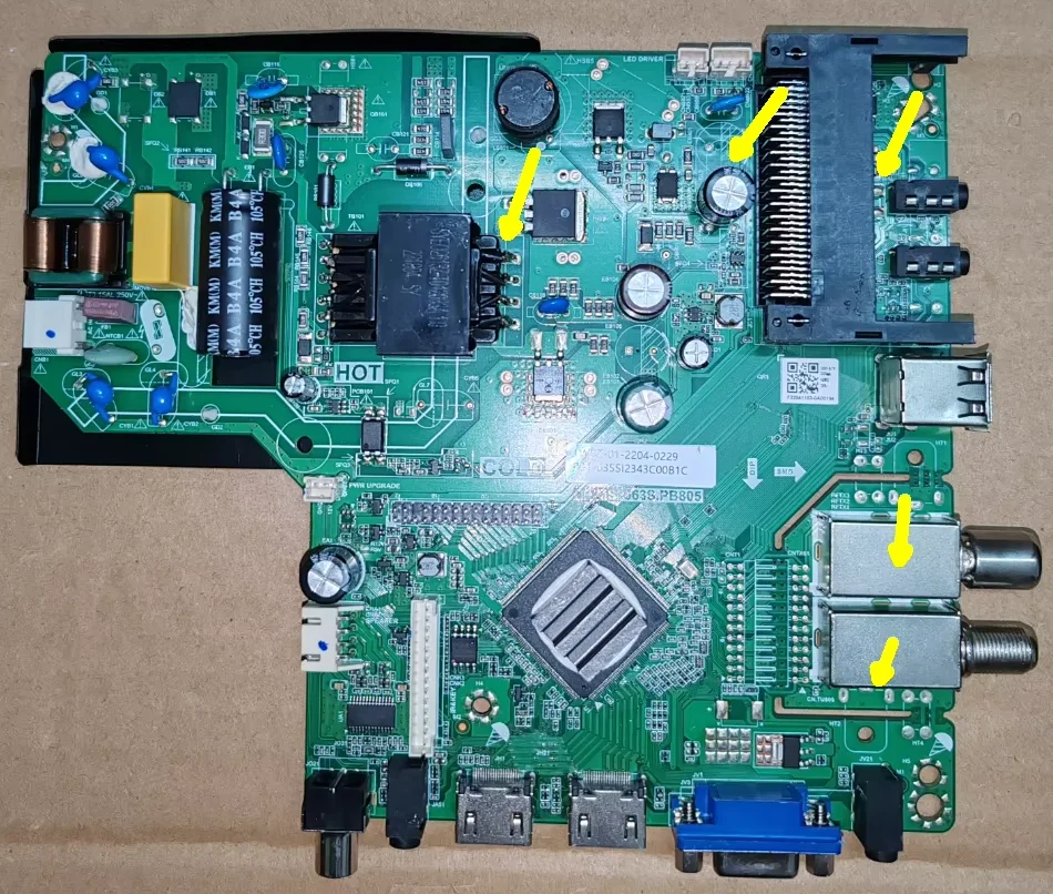 TP.MS3663S.PB805  Physical photo of the three in one LED TV motherboard