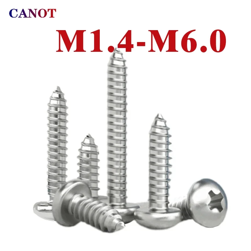 M1.4 M1.7 M2 M2.2 M2.6 M3 M3.5 M4 M5 M6 Маленький саморез из нержавеющей стали 304 с крестообразным шлицем и круглой головкой