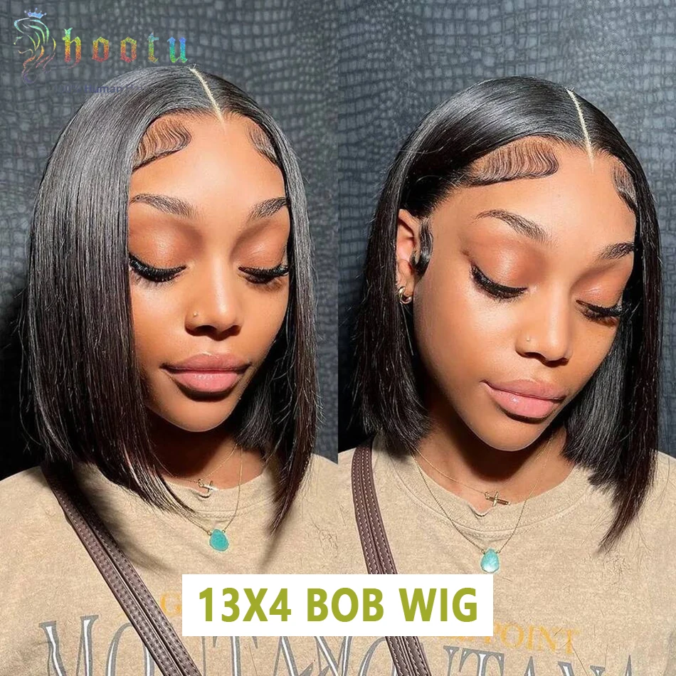 

Hootu Straight Bob Wigs Human Hair 8-14 Inch For Blacke Women 13X4 Lace Front Human Hair Wig 180% Density Pre Plucked Brazilian