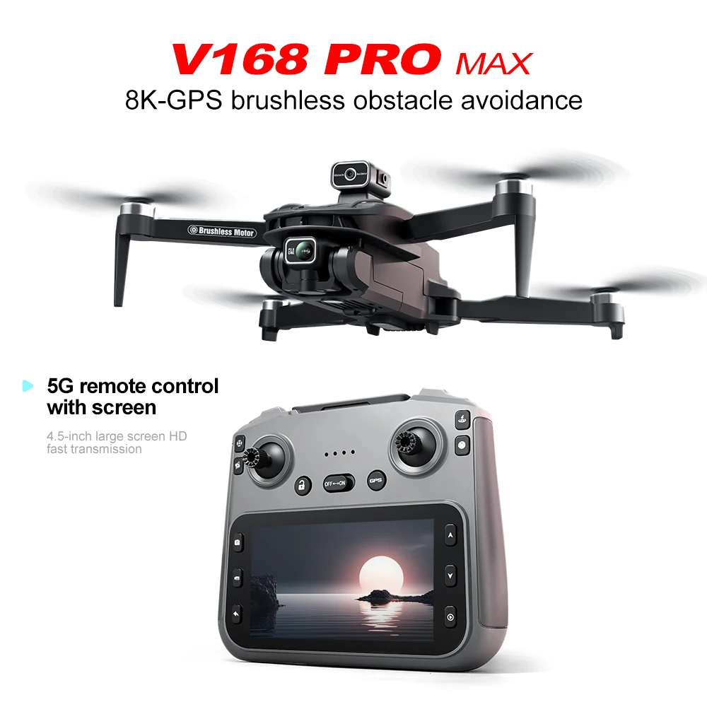 2025 V168 MAX 8K GPS Drone Brushless Motor Intelligent Obstacle Avoidance Remote Control Dual Camera Fpv Drone with 3 Batteries