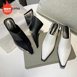 Shoes Mules For Women 2023 Slippers Casual Loafers Pantofle Slides Square Toe Low On A Wedge Luxury New Heels Block Cover Fashio