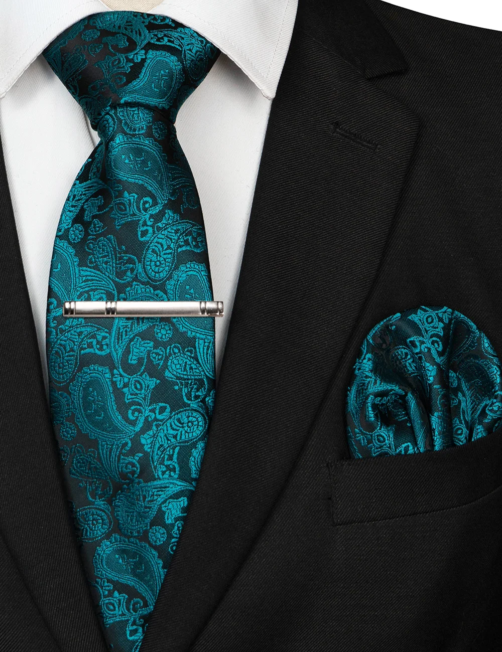 EASTEPIC 8 cm Neue Mode Blau Paisley Krawatte für Männer Einstecktuch Silber Clip Taschentuch Set Herren Krawatte Hochzeit Party – Detail 35