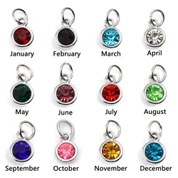 10 PCs Glass Birthstone Charms For Jewelry Making Multicolor round  Pendants Round Silver Color Zinc Ring DIY Necklace 14 x 7mm