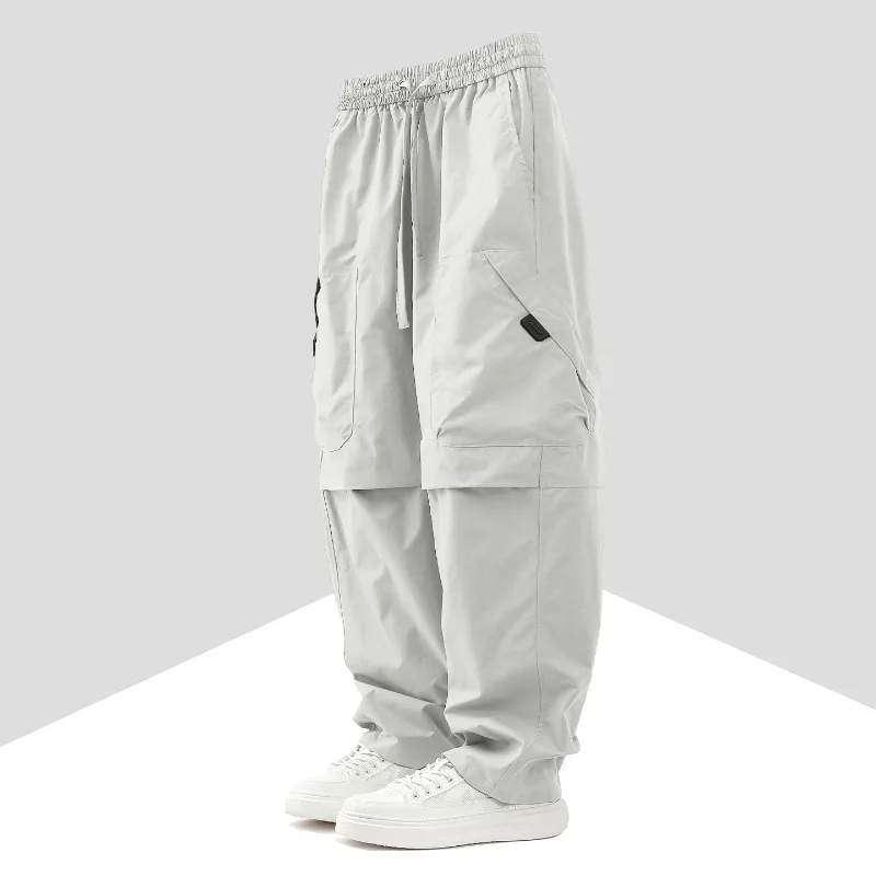 Mens Spring Summer Cargo Work Pants Ripstop Outdoor Casual Hiking Trousers with Multi Pockets Elastic Waist Loose Joggers Pants