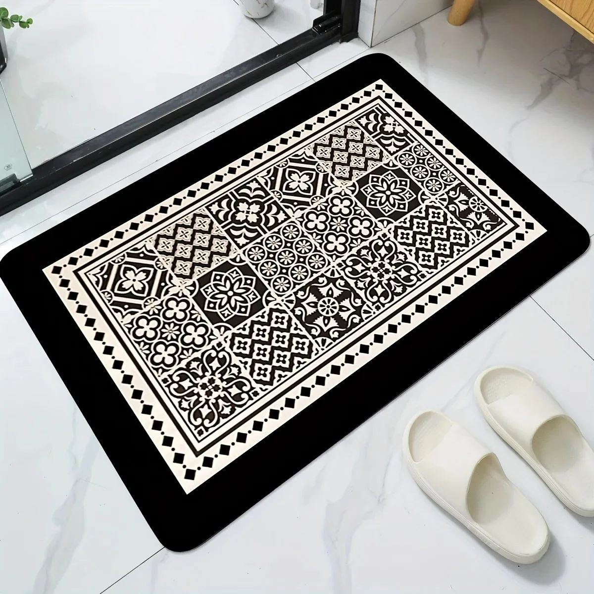 Black Border Geometric Pattern Door Front Mat Decoration Home Bathroom Floor Mat