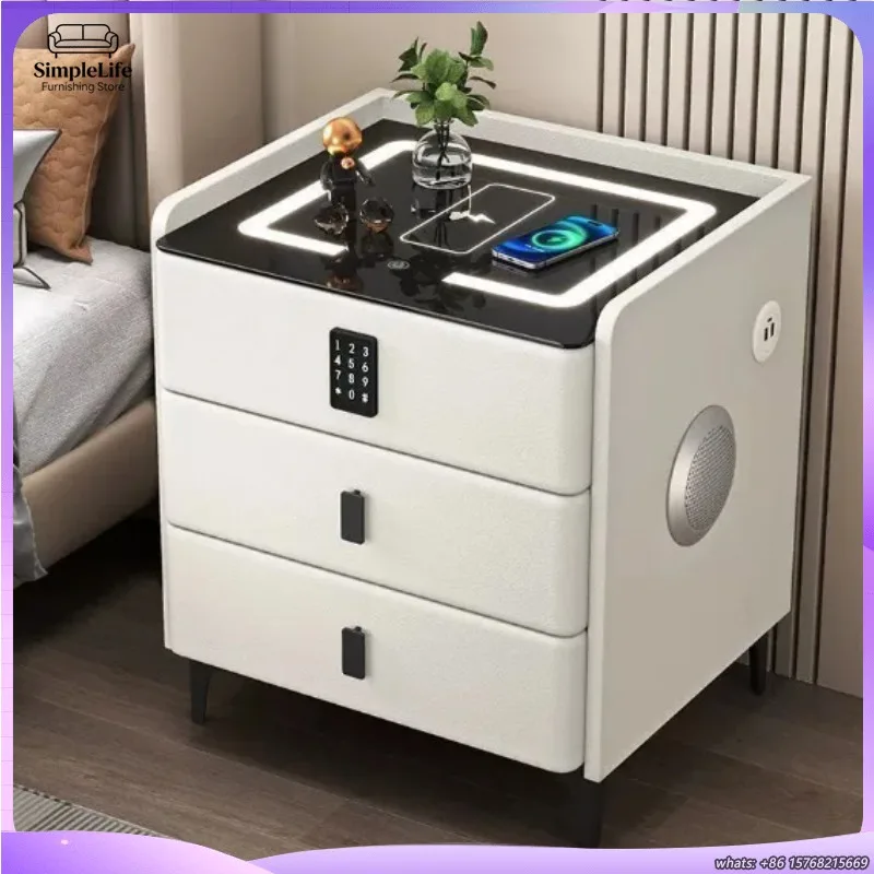 

Умная прикроватная тумбочка с кодовым замком, беспроводной зарядкой и многофункциональным дизайном для использования в гостиничных номерах