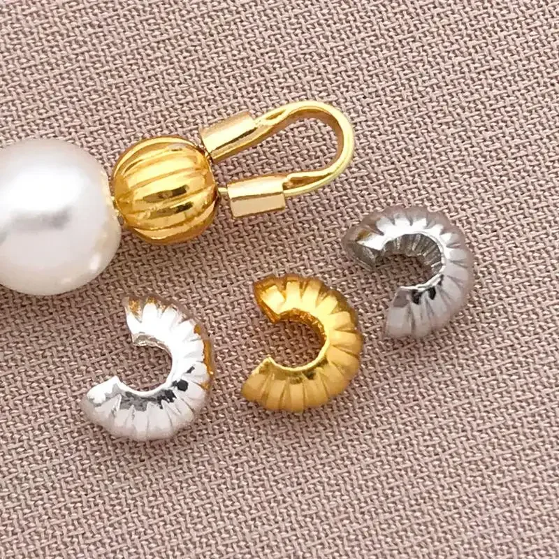 10pcs 4mm 18K Copper Plated Genuine Golden Thick Silvery Pattern Crescent End Buckle, DIY Jewelry Making Accessories