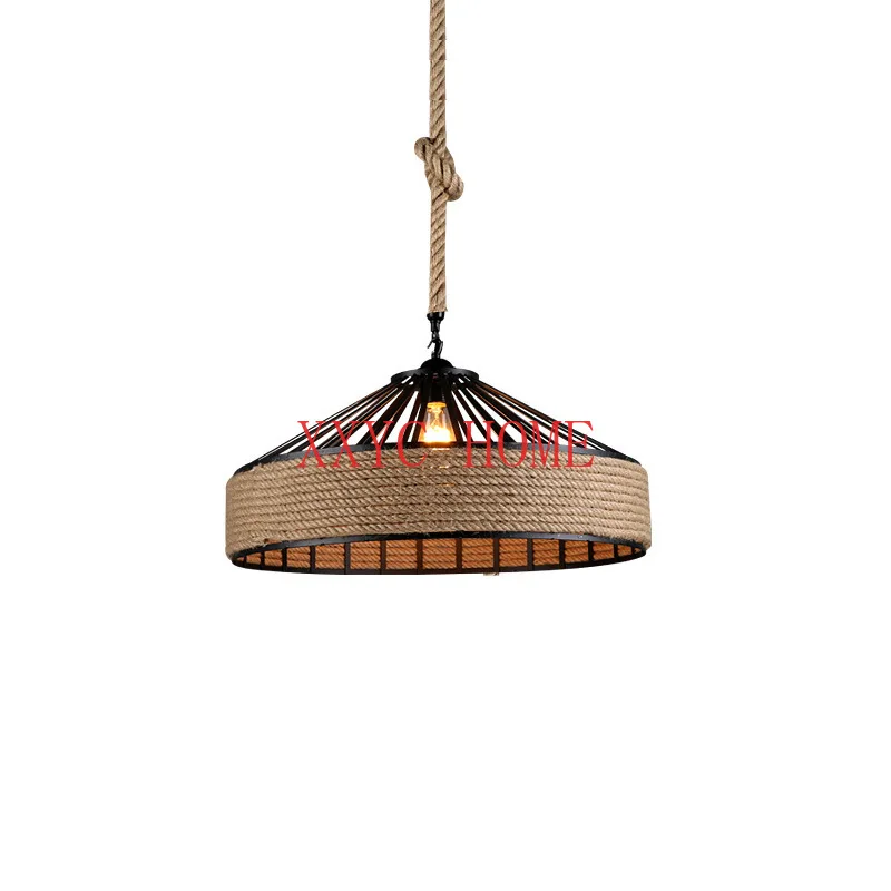 

Stylish Hemp Rope Mongolian Bag Chandelier Vintage Industrial Style Clothing Store Restaurant Internet Coffee Iron Lamps