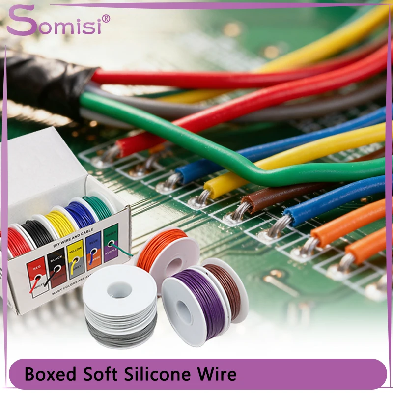 

30/28/26/24/22/20/18/16 AWG 5 Colors in A Box Kit Heat Resistant Soft Silicone Wire Stranded Cable Electrical Tinned Copper Wire