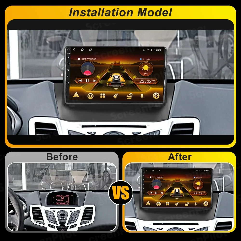 Android 16 For Ford Fiesta Mk 6 2008-2019 Car Radio Stereo Head Unit  Multimedia Video Player GPS Navigation 2K QLED 9 Inch RDS