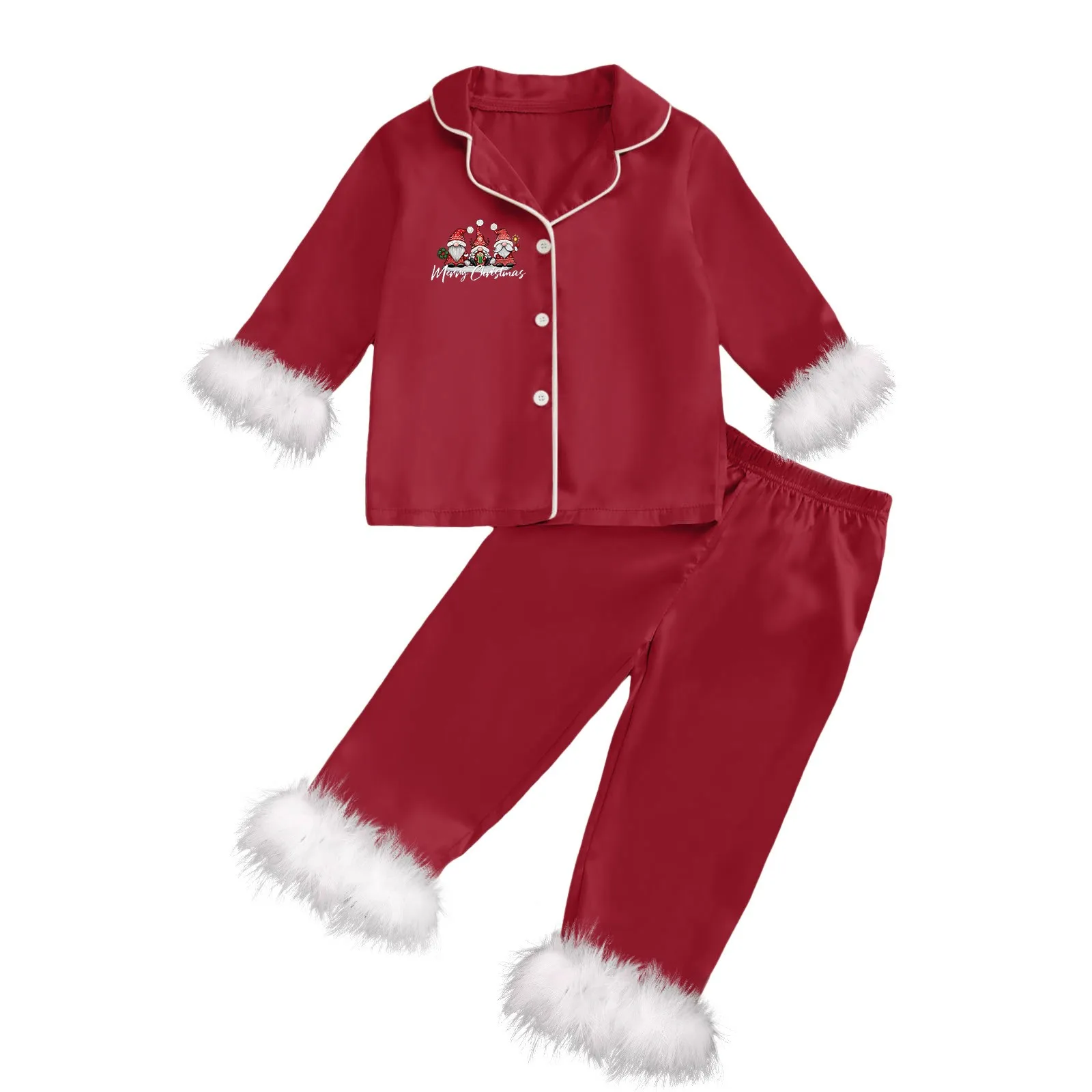 Winter Kids Christmas Pajamas Sets Children's Satin Silk Pyjamas Red Christmas Pjs for Girls Boys Homewear Sleepwear Nightwear